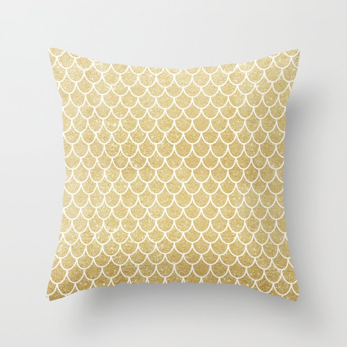 Mermaid Tail Pattern  |  Gold Glitter Throw Pillow