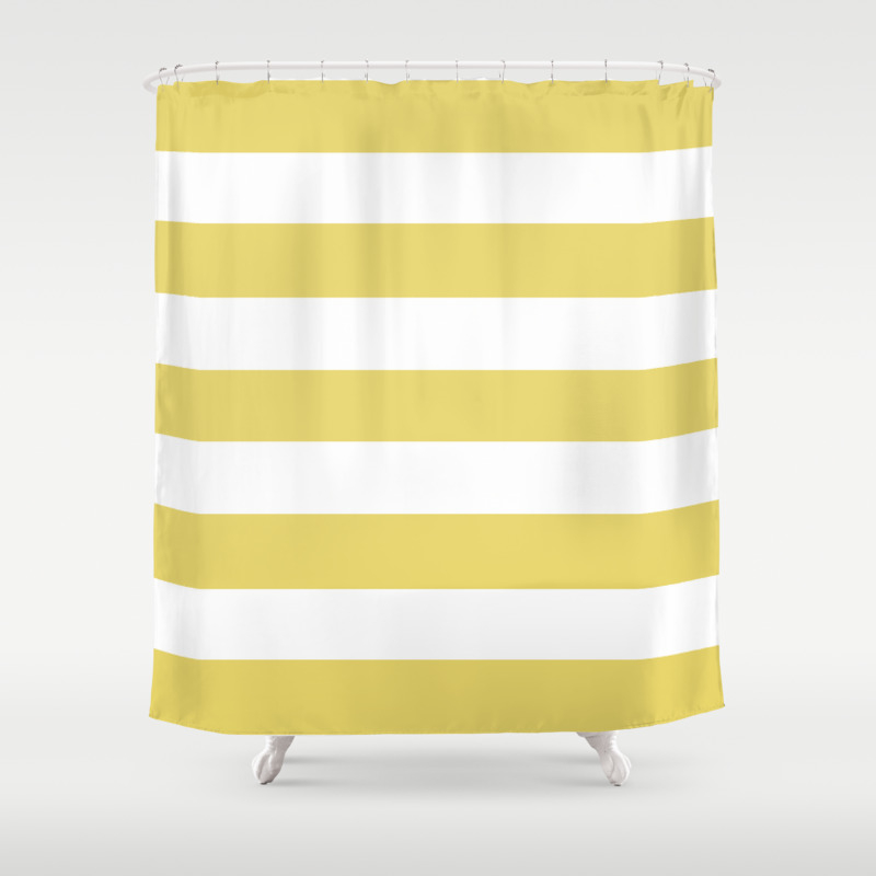 yellow and white striped shower curtain