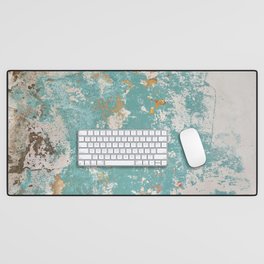 Teal Cream Texture Abstract Stucco Wall Distressed Paint Old Building Layer Grunge Patina Desk Mat