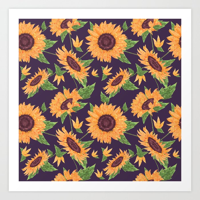 Sunflowers in purple Art Print