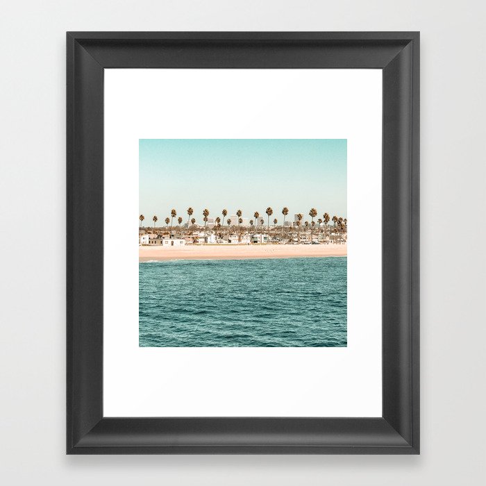 Vintage Newport Beach Print 1 Of 4 Photography Ocean Palm Trees Teal Tropical Summer Sky Framed Art Print By Palmtreeprints Society6