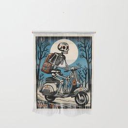 Mexican Sugar Skull Skeleton Ridding a Scooter Wall Hanging