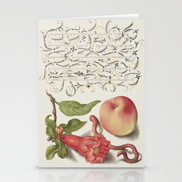 Vintage calligraphic art with flowers and peach Stationery Cards