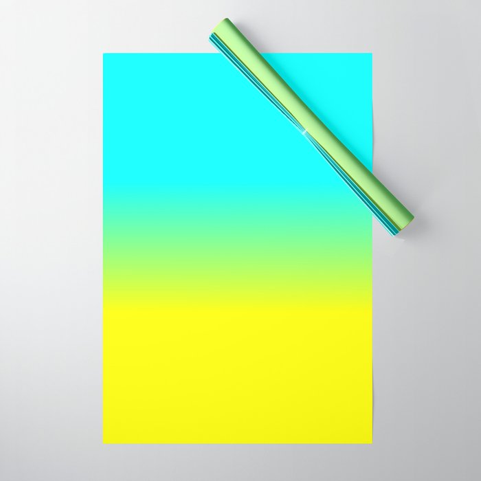 Neon Aqua and Neon Yellow Ombré  Shade Color Fade Wrapping Paper