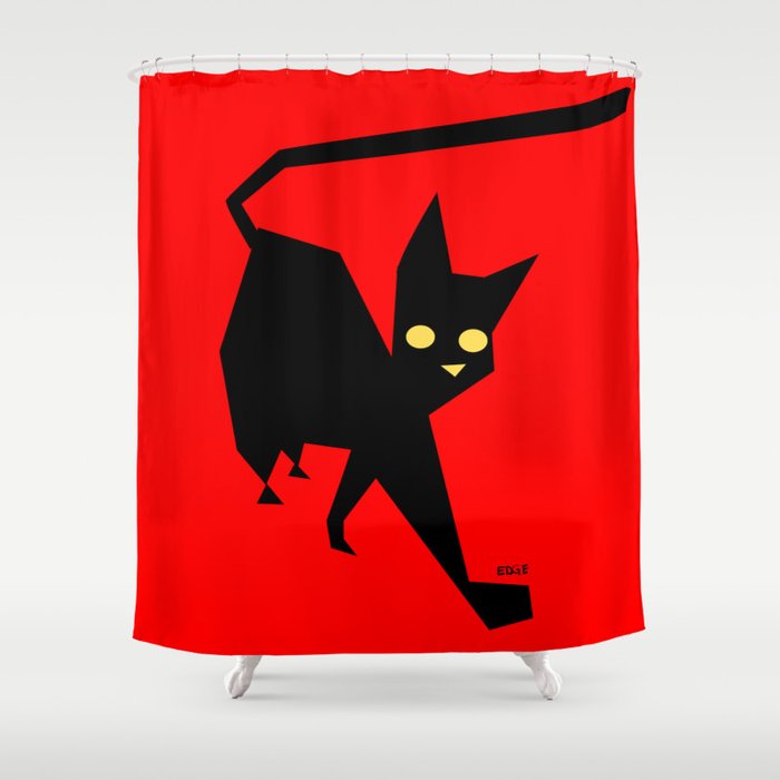 The Strut Black Cat Shower Curtain By Christopheredgeart Society6