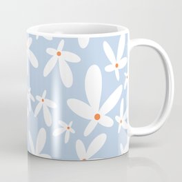 Quirky Floral in Light Blue, Orange and White Mug