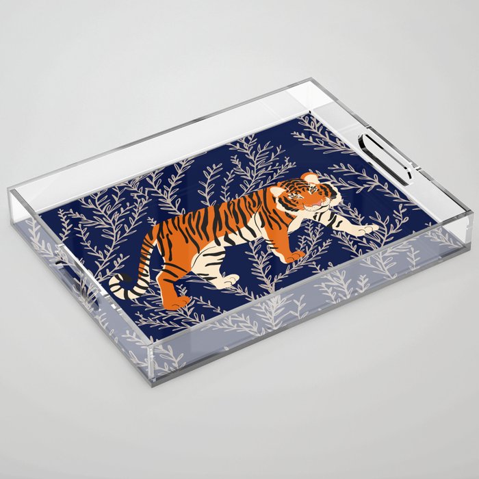 Bengal Tiger and Vines - Blue Acrylic Tray