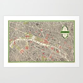 Paris, France City Map Vintage Poster, Eiffel Tower, Notre-Dame, Champs-Elysees, Arc de Triomphe, Latin Quarter Art Print