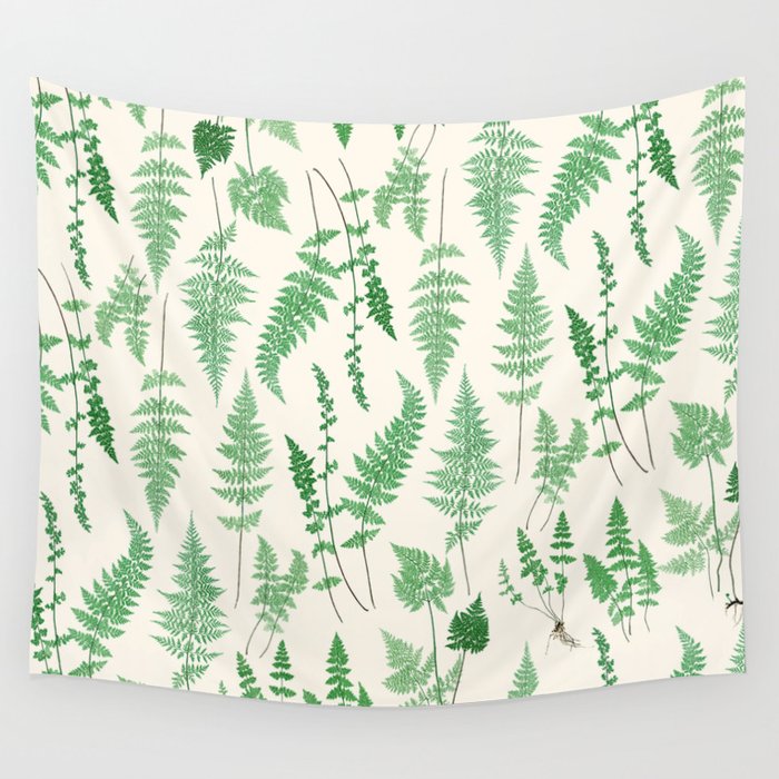 Ferns on Cream I - Botanical Print Wall Tapestry
