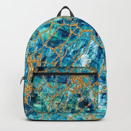 Beautiful luxury texture of blue marble with gold. Backpack