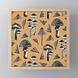 Block-print Mushrooms - ochre Framed Mini Art Print