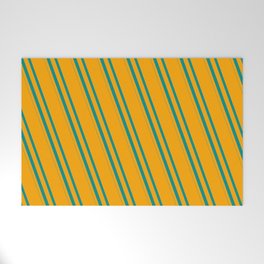 [ Thumbnail: Orange and Dark Cyan Colored Striped/Lined Pattern Welcome Mat ]