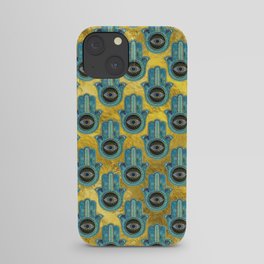 Decorative Hamsa Hand pattern on gold iPhone Case