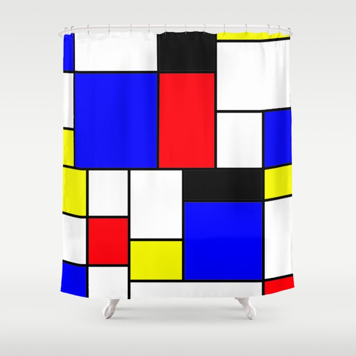 Red Blue Yellow Geometric Squares Shower Curtain