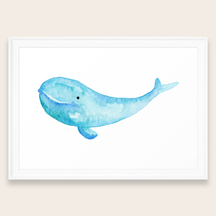 Cute Whale Watercolor Painting Ocean Life Saltwater Blue Whale