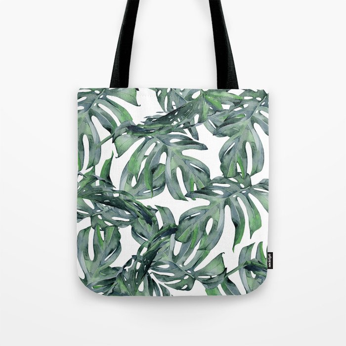 Tropical Palm Leaves Green and White Tote Bag