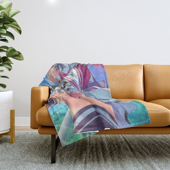 Hentai upskirt teen, texting in the park while out for a stroll, innocent anima Throw Blanket