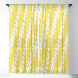 [ Thumbnail: Yellow and Mint Cream Colored Stripes/Lines Pattern Sheer Curtain ]