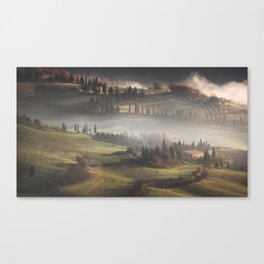Foggy morning in Val d'Orcia, Tuscany Canvas Print