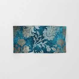 Aqua Teal Vintage Floral Damask Pattern Hand & Bath Towel