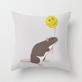 Rat with a Happy Face Balloon Throw Pillow