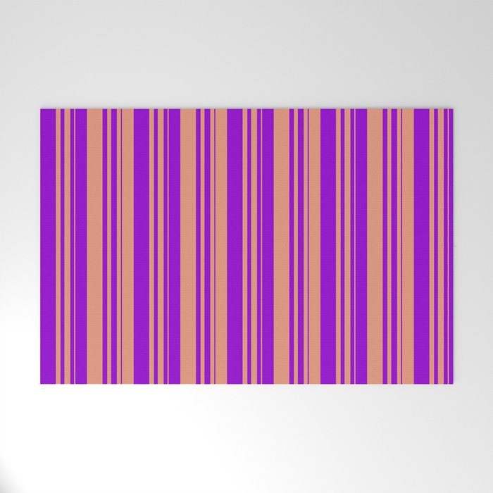 Dark Salmon and Dark Violet Colored Lined/Striped Pattern Welcome Mat