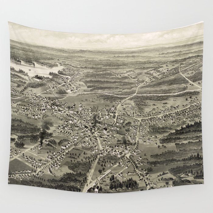 Vintage Pictorial Map of South Weymouth MA (1885) Wall Tapestry by 