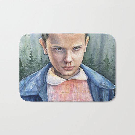 Stranger Things Eleven Art Watercolor Portrait Bath Mat