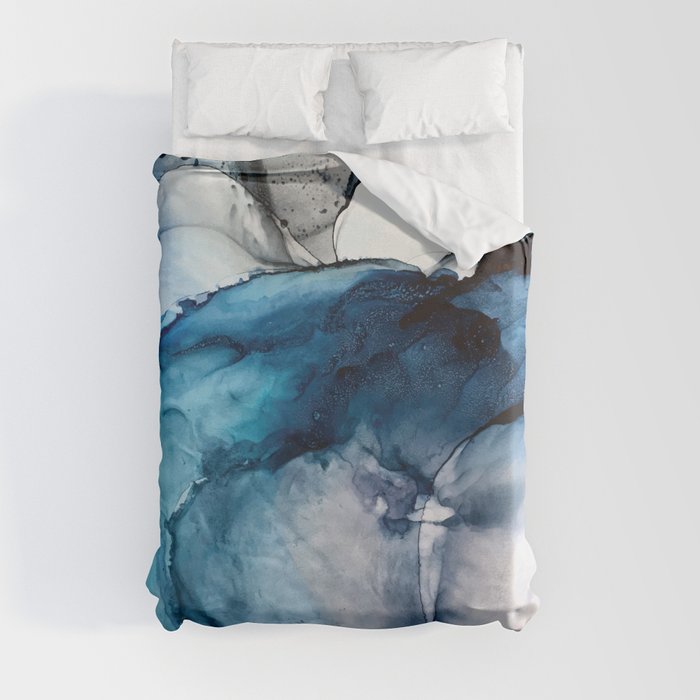 White Sand Blue Sea - Alcohol Ink Painting Duvet Cover by Elizabeth ...