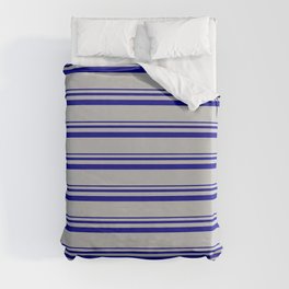[ Thumbnail: Dark Blue and Grey Colored Pattern of Stripes Duvet Cover ]