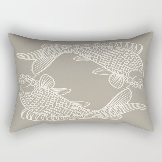 Gray Grey Alabaster Koi Fishes Rectangular Pillow