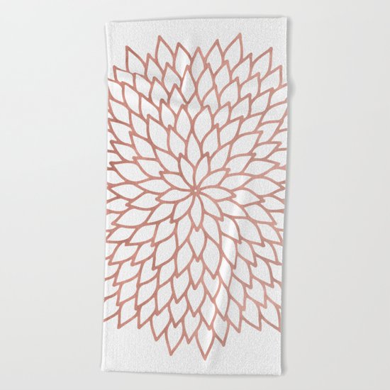 Mandala Flower Rose Gold on White Beach Towel