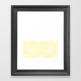 White Floral Curls Lace Horizontal Split on Butter Yellow Framed Art Print