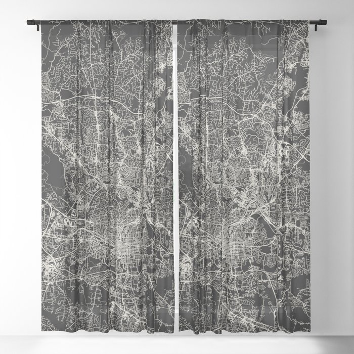 Raleigh USA - Black and White City Map Sheer Curtain