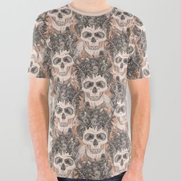 skull damask peach All Over Graphic Tee