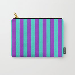 [ Thumbnail: Turquoise and Dark Orchid Colored Striped Pattern Carry-All Pouch ]