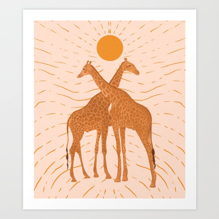 Twinning giraffes Art Print