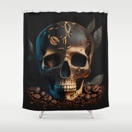 Floral Coffee Skull Shower Curtain