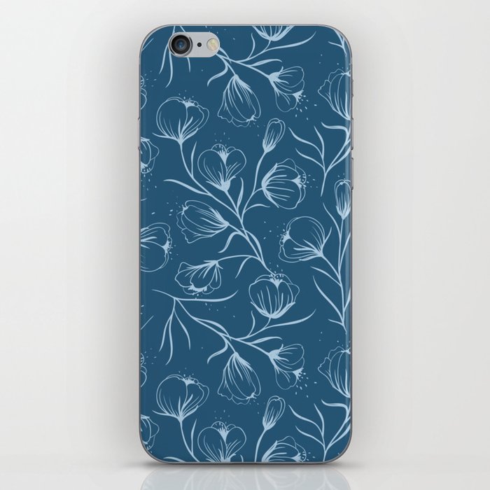 Blue Aesthetic Floral Pattern iPhone Skin