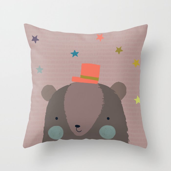 Big Bear and Bluebird Pink Throw Pillow