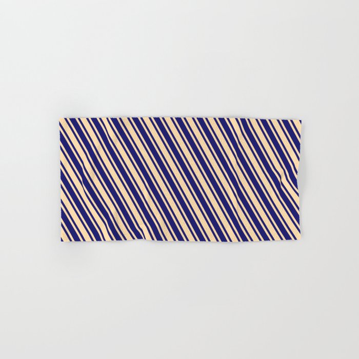 Tan & Midnight Blue Colored Lines/Stripes Pattern Hand & Bath Towel