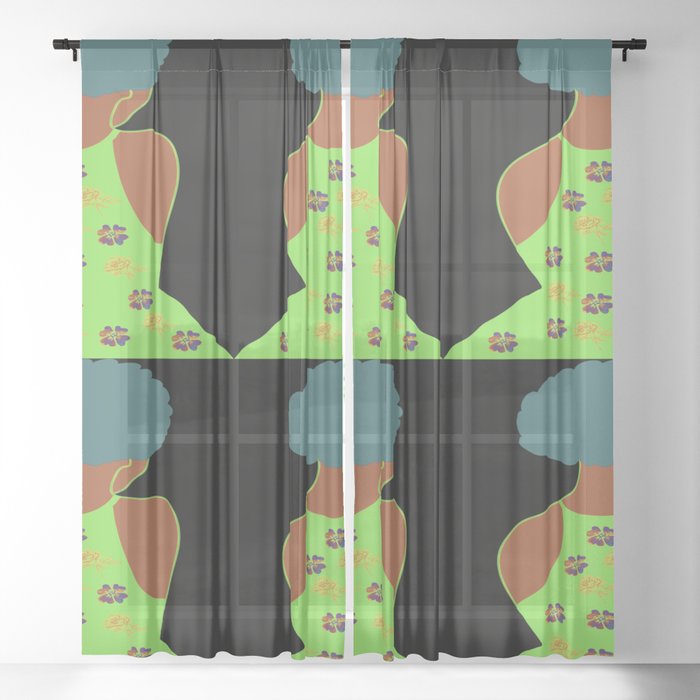 Woman At The Meadow Vintage Dark Style Pattern 50 Sheer Curtain
