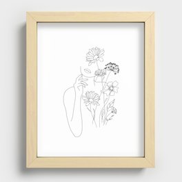 Minimal Line Art Woman with Flowers III Recessed Framed Print