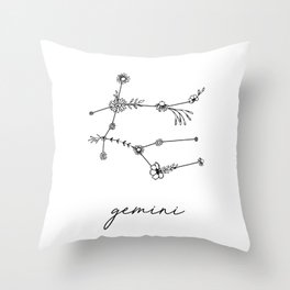 Gemini Floral Zodiac Constellation Throw Pillow