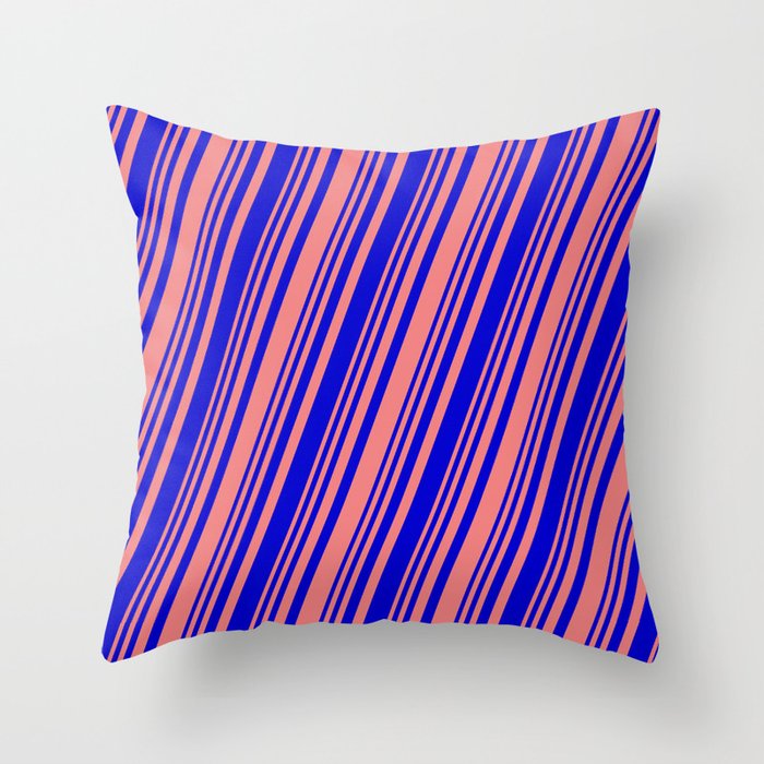 Light Coral & Blue Colored Lines/Stripes Pattern Throw Pillow