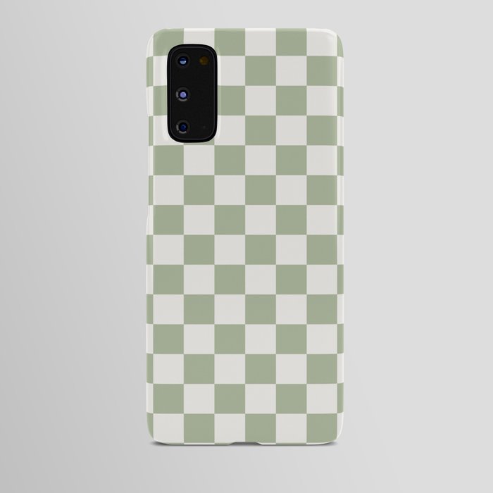 Checkerboard Check Checkered Pattern in Sage Green and Off White Android Case