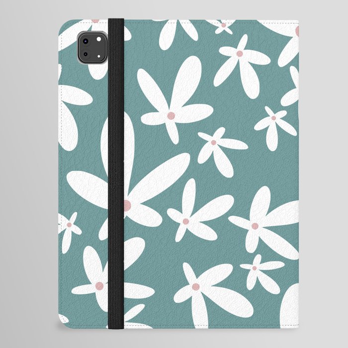 Quirky Floral Pattern, Teal, Pink and White iPad Folio Case