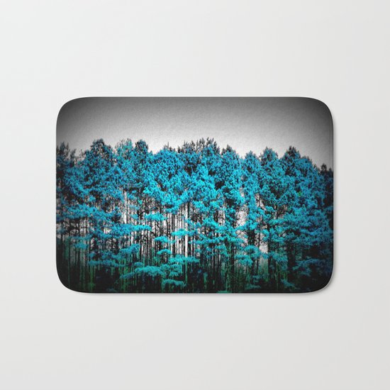 Turquoise Trees Gray Sky Bath Mat