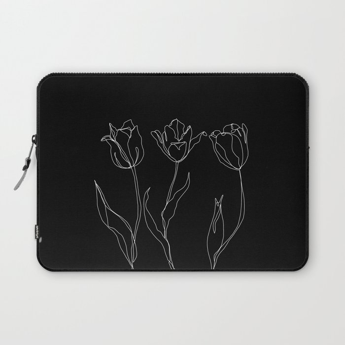 Floral line drawing - Three Tulips Black Laptop Sleeve