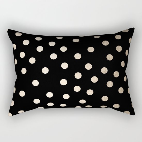 Simply Dots White Gold Sands on Midnight Black Rectangular Pillow